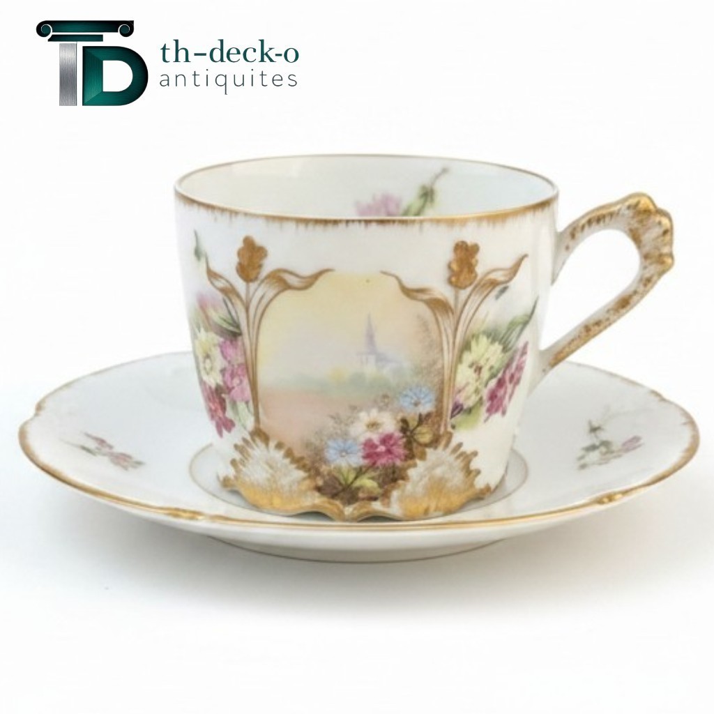 Large Limoges Art Nouveau 1900 Porcelain Lunch/Chocolate Cup