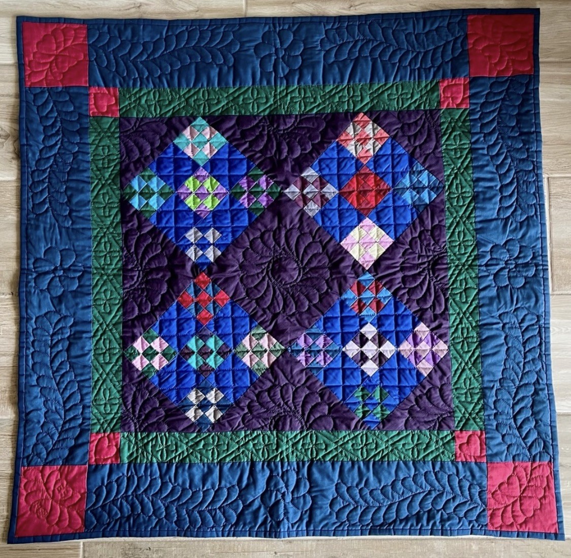Vintage Amish Handmade 9 Patch Variation Quilt Wall Hanging Lap Quilt 42 x 41