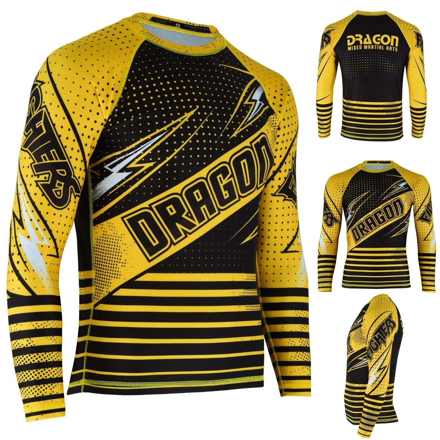 Men's Dragon MMA Rash Guard Long Sleeve Compression Gym Training Exercise Shirt