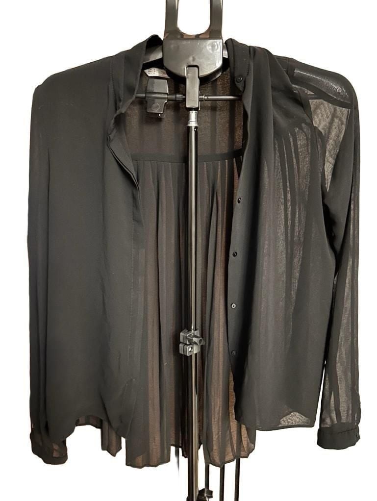 Zara Trafaluc Pleated Back Blouse Size S Black Sheer Long Sleeve