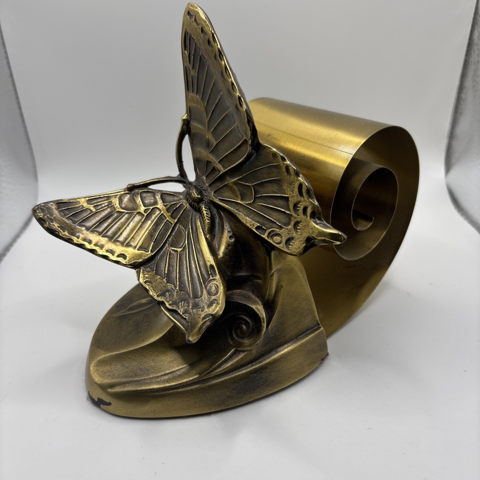 Art Deco Antique ornate Butterfly Spiral Bookend Holder bronze brass metal 1930s