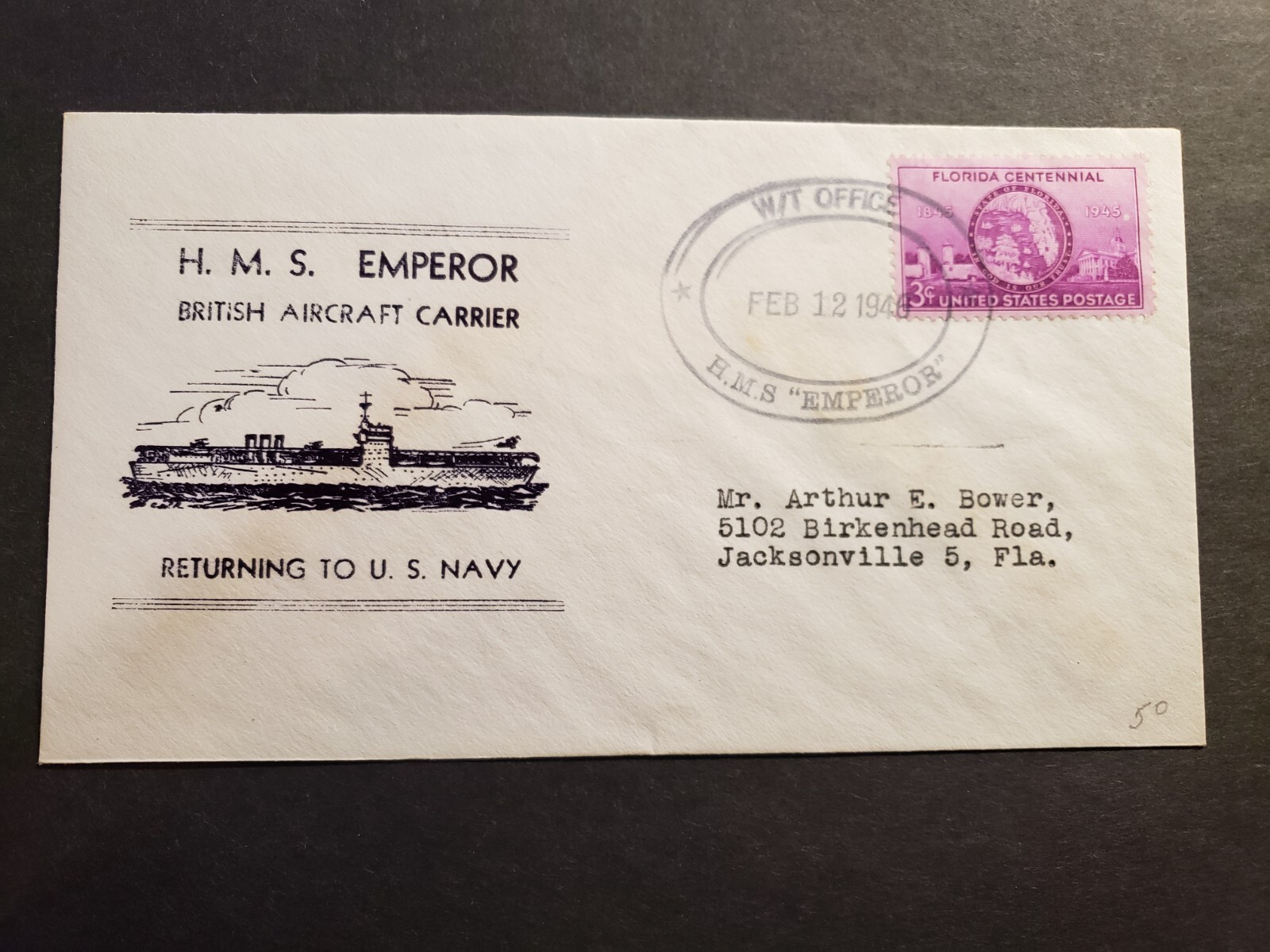 British HMS EMPEROR Naval Cover 1946 Nicholson AIRCRAFT CARRIER Cachet British HMS EMPEROR Naval Cover 1946 Nicholson AIRCRAFT CARRIER Cachet