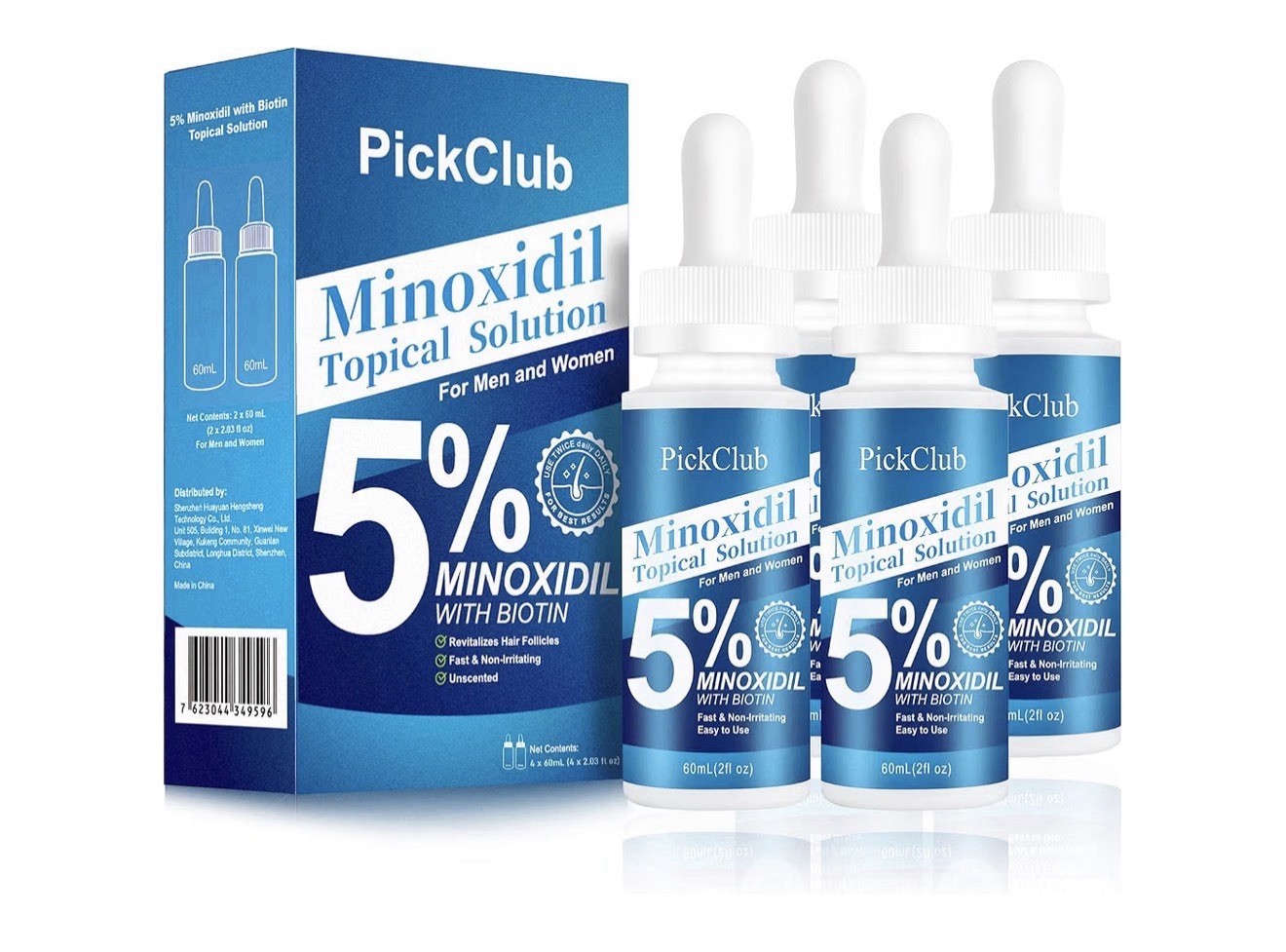 PickClub Minoxidil 5% Topical Solution with Biotin Unscented 60 mL/2 fl oz