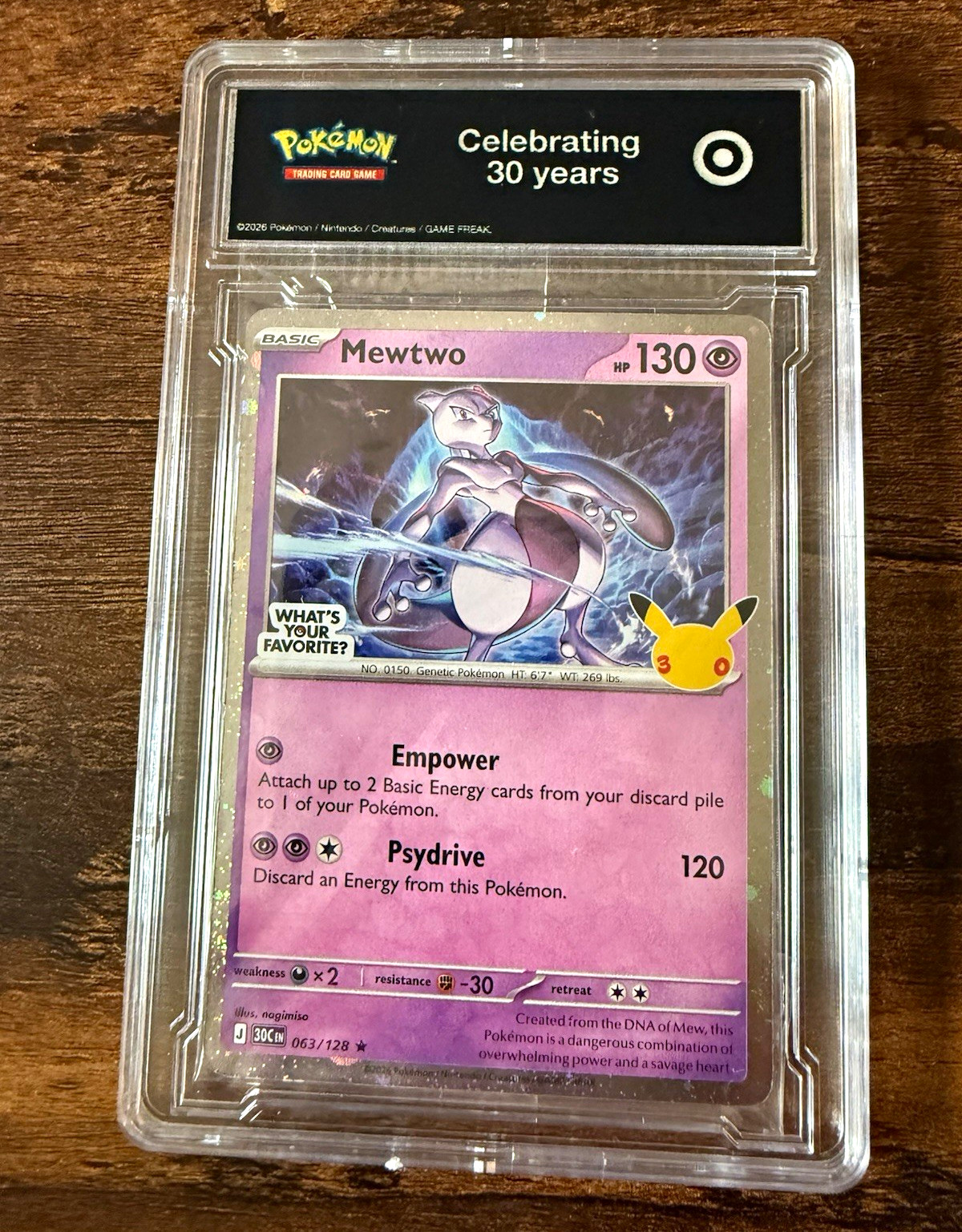 Pokemon TCG Mewtwo 063/128 Celebrating 30 Years Promo Holo 130 HP English Pokemon TCG Mewtwo 063/128 Celebrating 30 Years Promo Holo 130 HP English