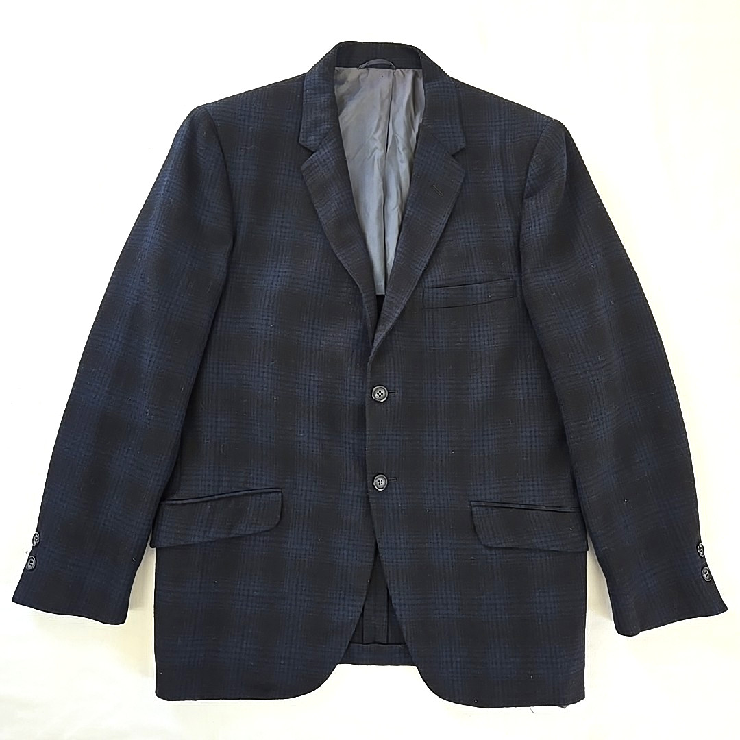 VTG 50s 60s Penneys Towncraft Wool Shadow Plaid Blazer Blue & Black Mens 40S USA VTG 50s 60s Penneys Towncraft Wool Shadow Plaid Blazer Blue & Black Mens 40S USA