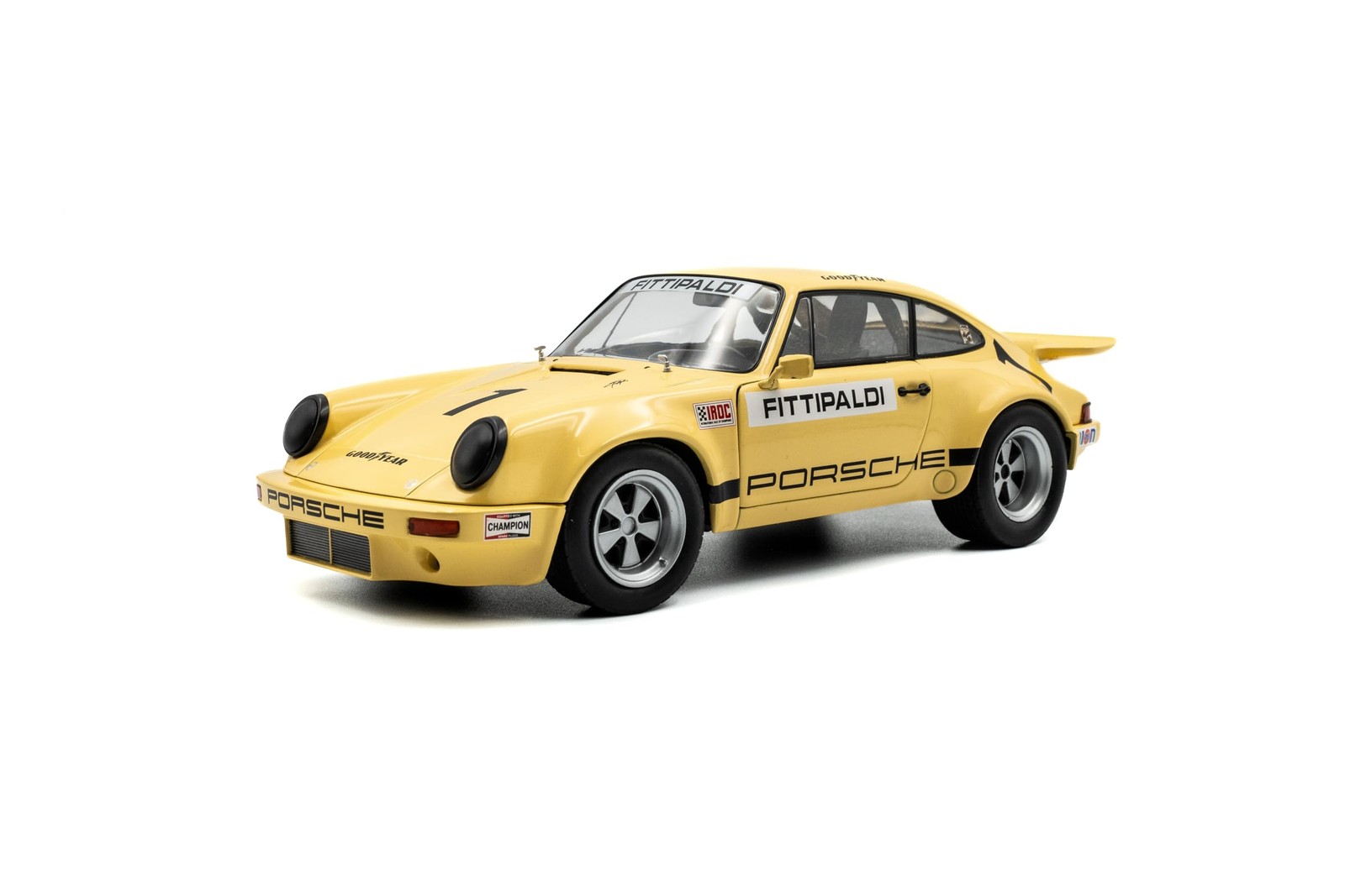 Solido 1:18 Scale Porsche 911 IROC Yellow #1 Fittipaldi 1974 Diecast Model Car Solido 1:18 Scale Porsche 911 IROC Yellow #1 Fittipaldi 1974 Diecast Model Car