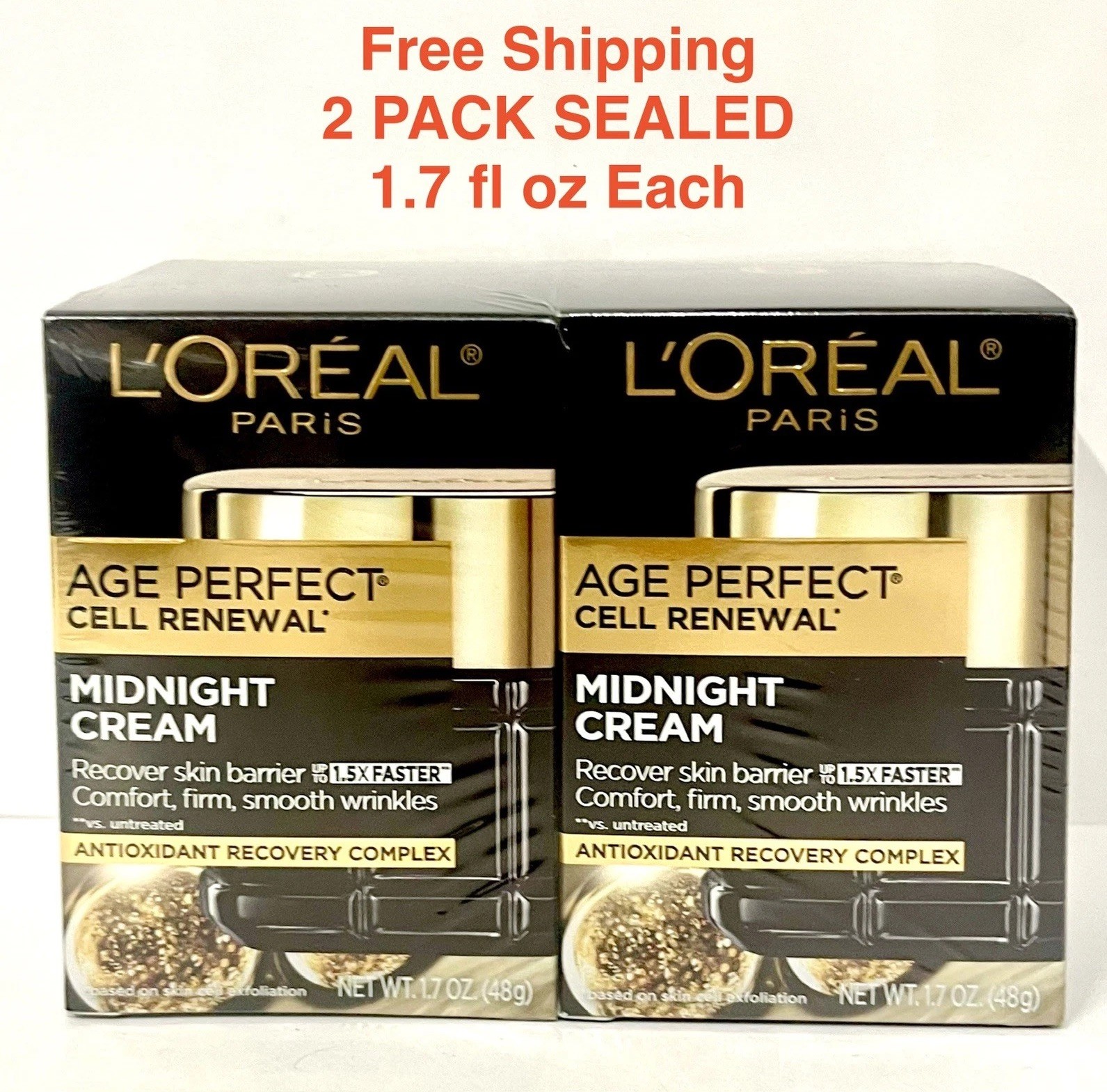 2 PACK L'Oreal Paris Midnight Cream Age Perfect Cell Renewal Anti-Aging 1.7oz X2