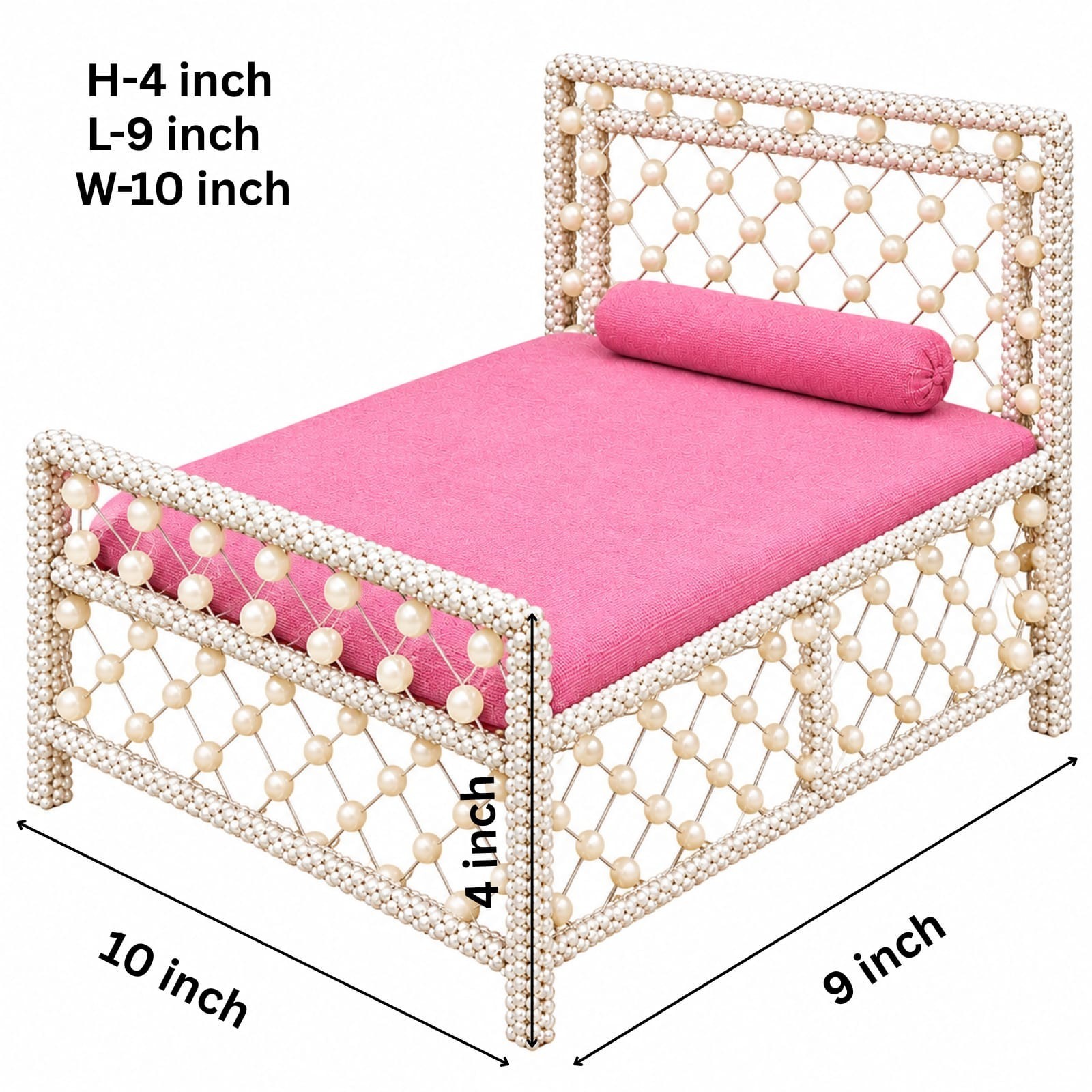 Handmade Miniature Beaded Bed Decor Pink Pearl Craft Dollhouse Display. Handmade Miniature Beaded Bed Decor Pink Pearl Craft Dollhouse Display.