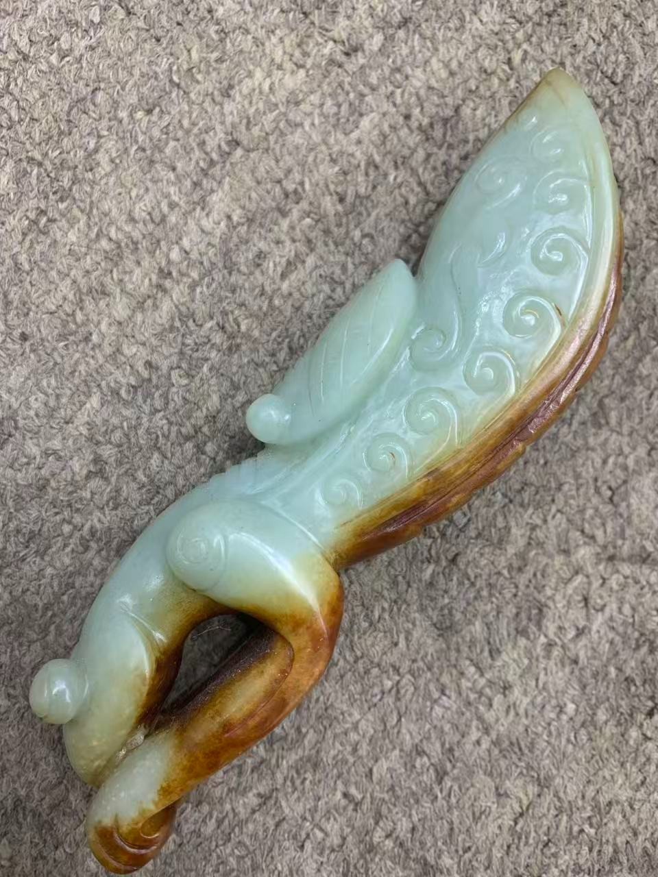 Unique Chinese Old HeTian Jade Hand Carved *Cicada On Mantis* Statue 