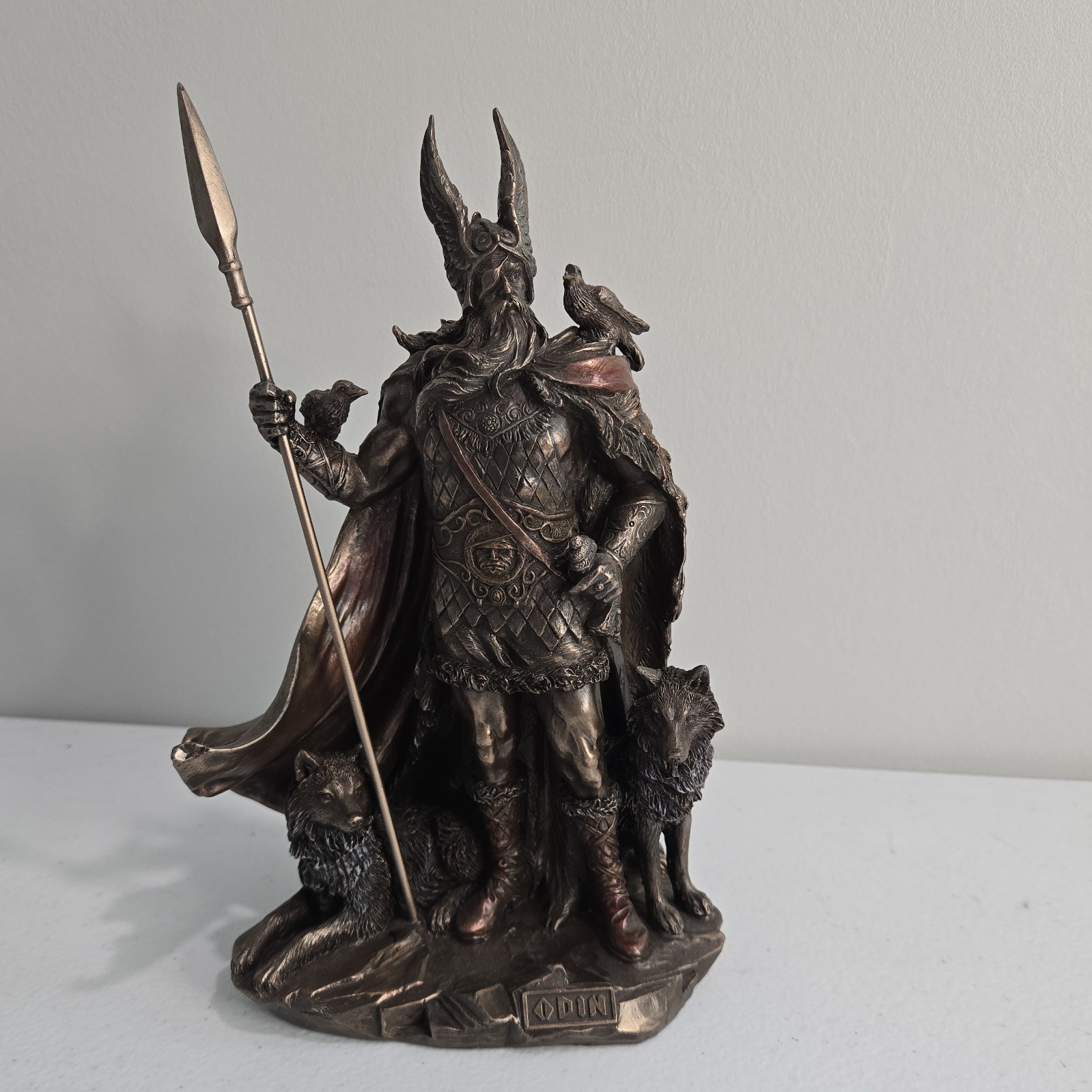 Odin Viking Norse Mythology God with Wolves Statue Antique Bronze Finish 9.5 Odin Viking Norse Mythology God with Wolves Statue Antique Bronze Finish 9.5