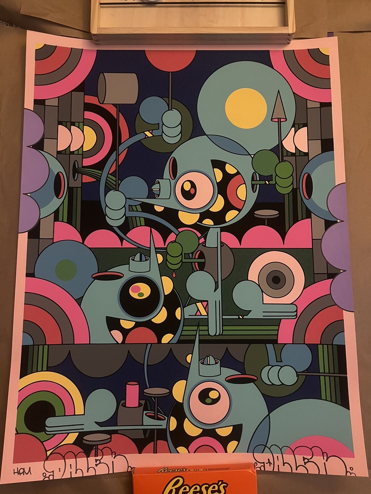 Dalek 2023 Space Monkey 18x24 Hand Painted Multiple Signed Night Time RARE