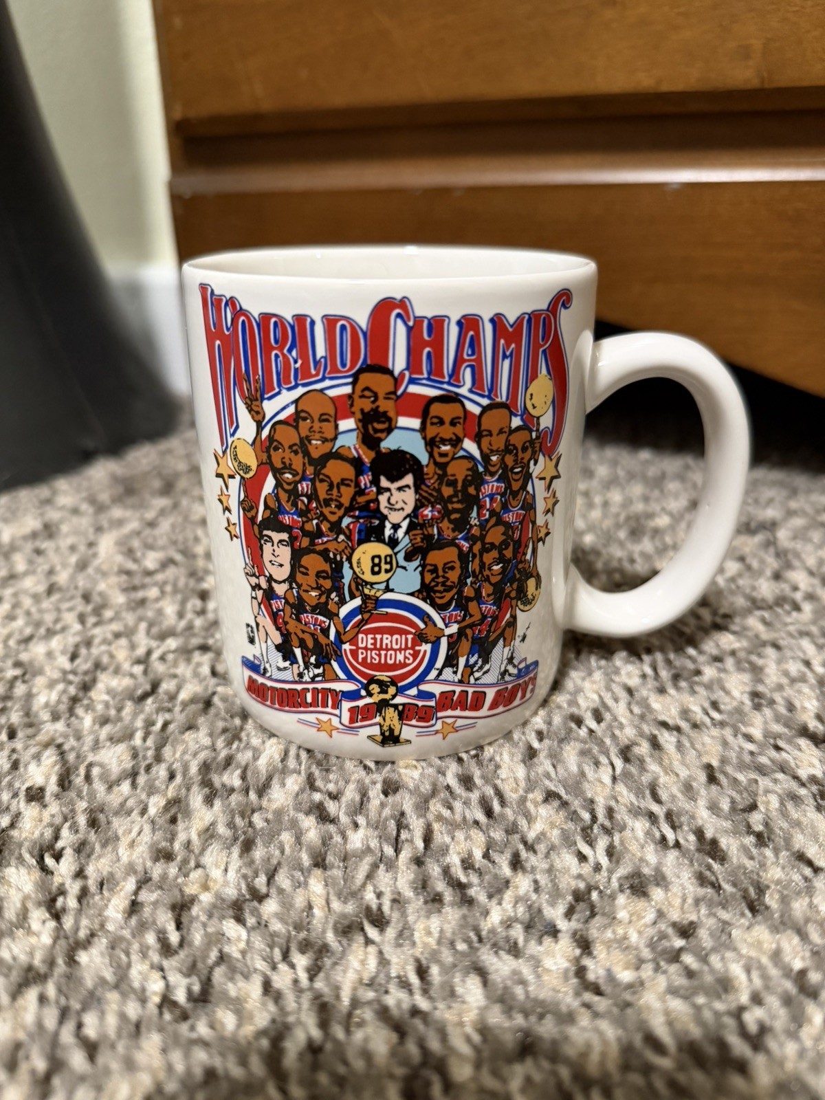 Vintage 1989 NBA World Champions Detroit Pistons Mug Cup Motor City Bad Boys