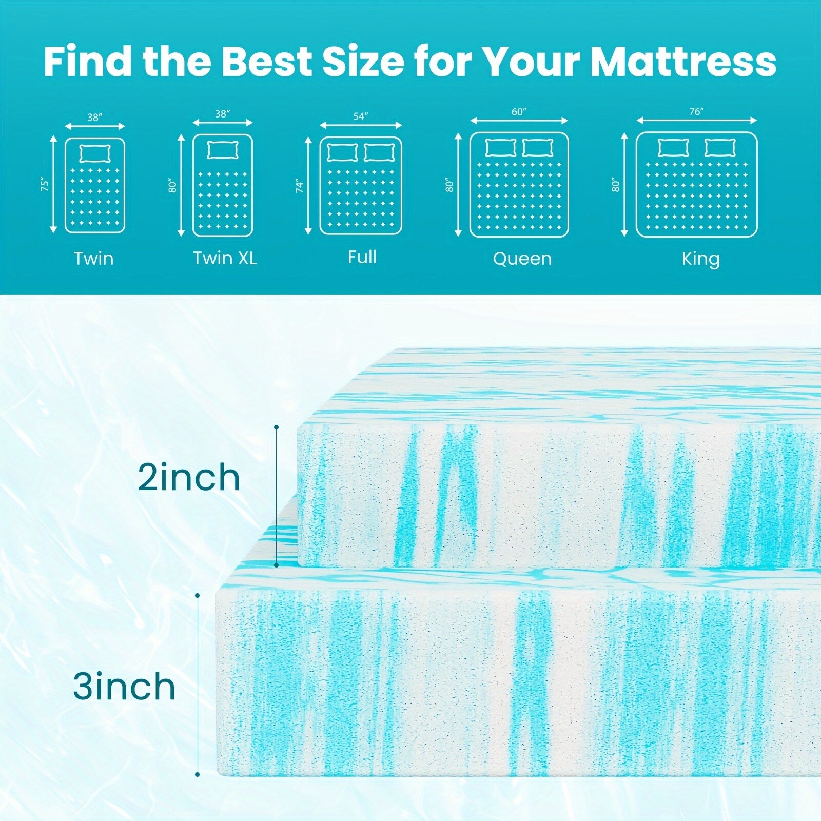 Premium Gel Memory Foam Mattress Topper US Certified Comfort Bed Pad for Cooling Premium Gel Memory Foam Mattress Topper US Certified Comfort Bed Pad for Cooling