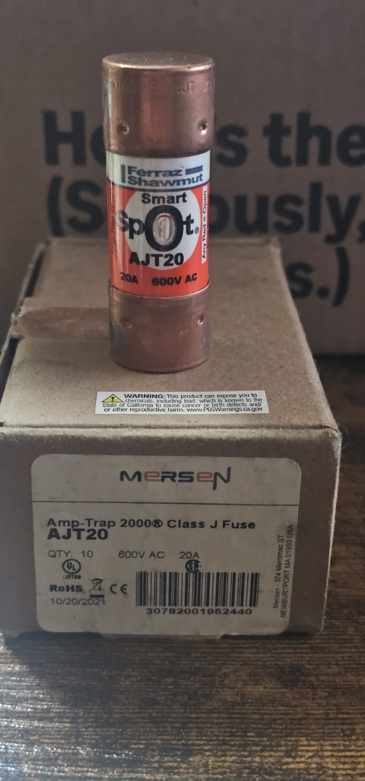 1Pc MERSEN FERRAZ SHAWMUT TIME-DELAY FUSE CLASS J 600VAC 60A AJT20 1Pc MERSEN FERRAZ SHAWMUT TIME-DELAY FUSE CLASS J 600VAC 60A AJT20