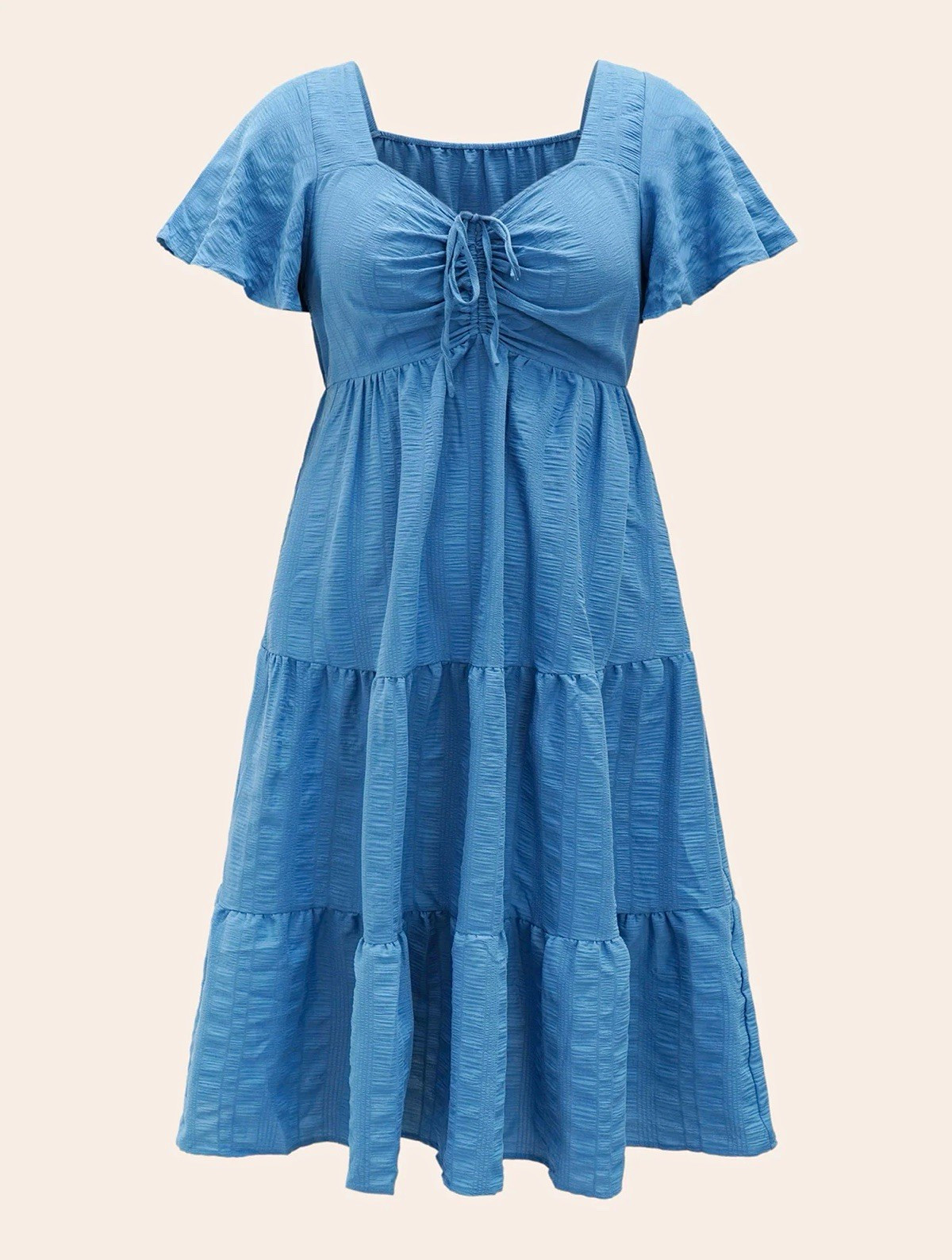BloomChic Womens Size 12 Blue Ruched Drawstring Tiered Midi Dress Pockets
