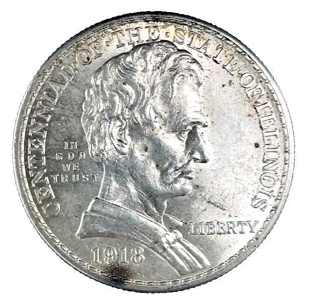 1918 Lincoln-Illinois Centennial Commemorative Silver Half Dollar Bu/Unc/MS ++++