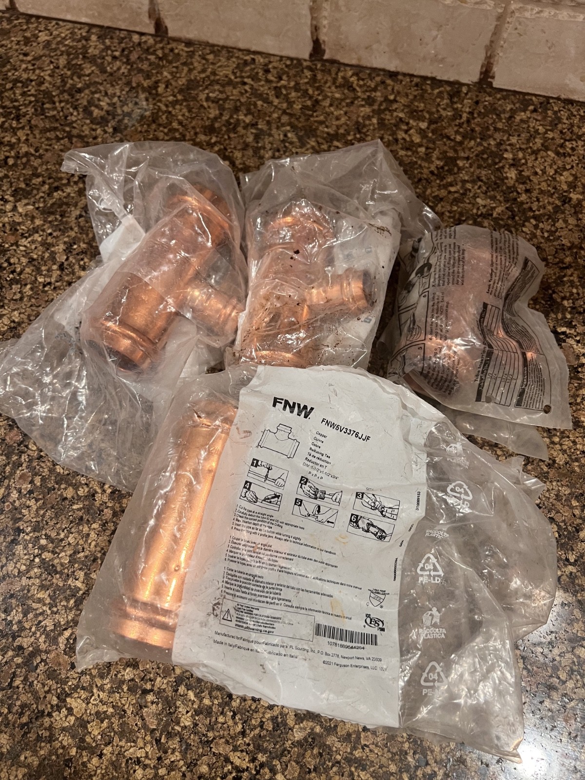 Bundle of 4 units - ProPress 1-1/2x1-1/2x3/4 Copper Tee Fitting Lead-Free