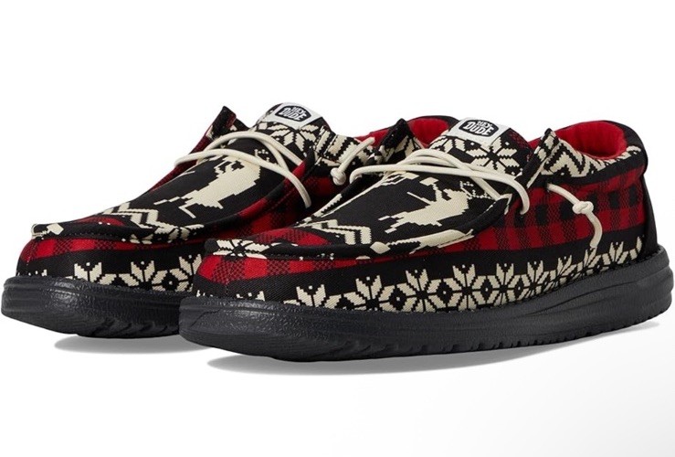 NEW Hey Dude Mens Wally Slip On Comfort Holiday Cheers Black/Multi Shoes Size 13