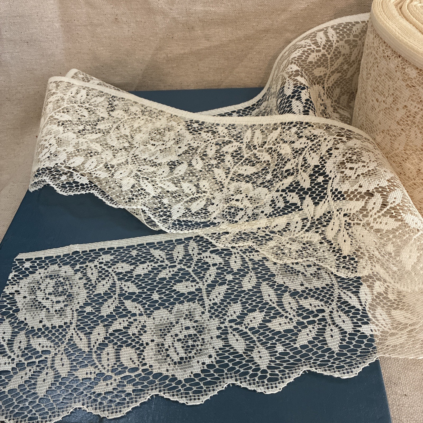 Vintage Extra Wide Lace Ivory Floral Scalloped Edge 5 1/2 Inch Price Per Yard