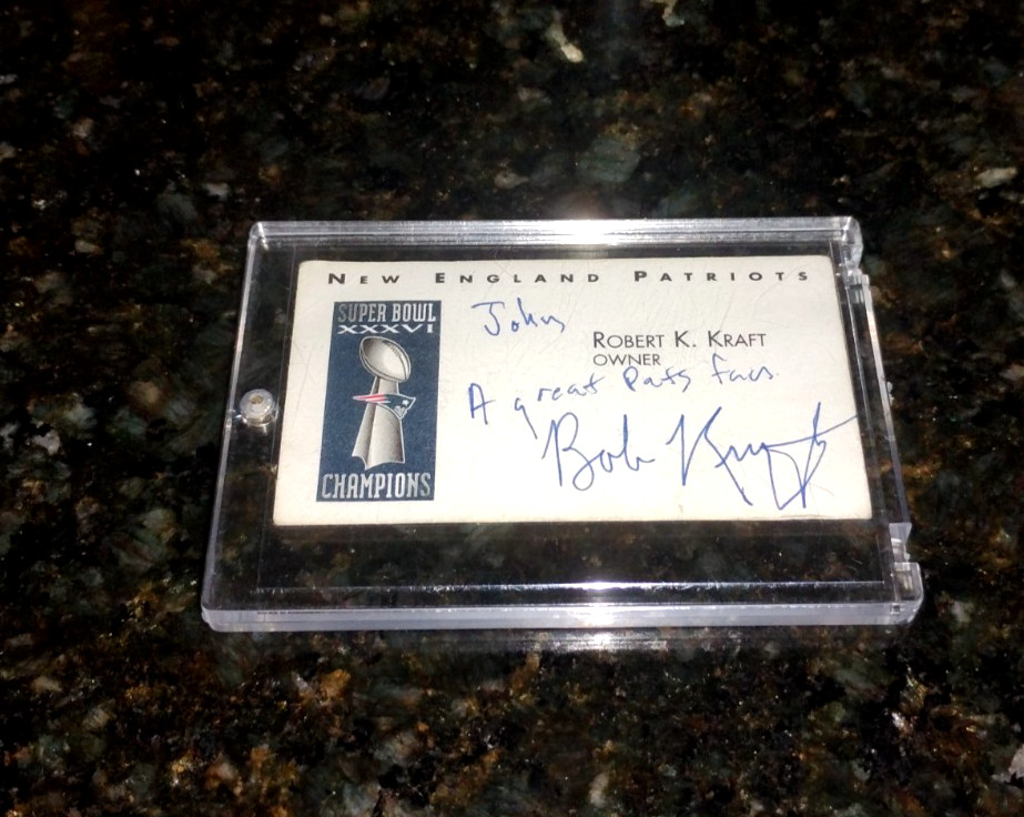 Robert Kraft Auto Business Card JSA Authentic Inscribed Super Bowl 36 Champs Robert Kraft Auto Business Card JSA Authentic Inscribed Super Bowl 36 Champs