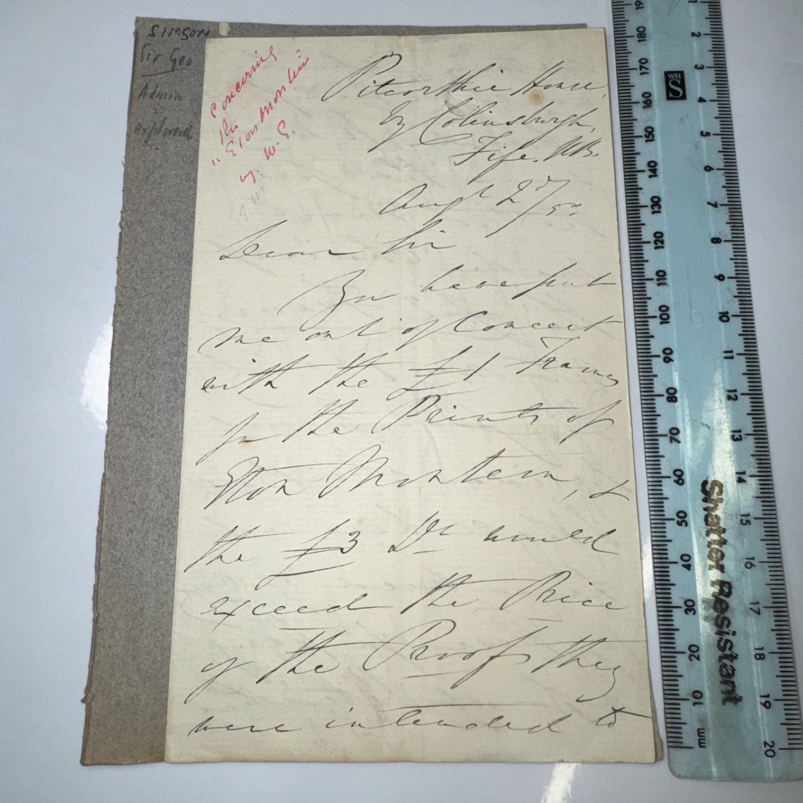 George Simson 3p ALS Autograph Letter 1853 to Joseph Hogarth Print Publisher