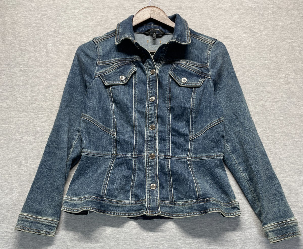 White House Black Market Peplum Jacket Womens S Blue Denim Collared Button Front