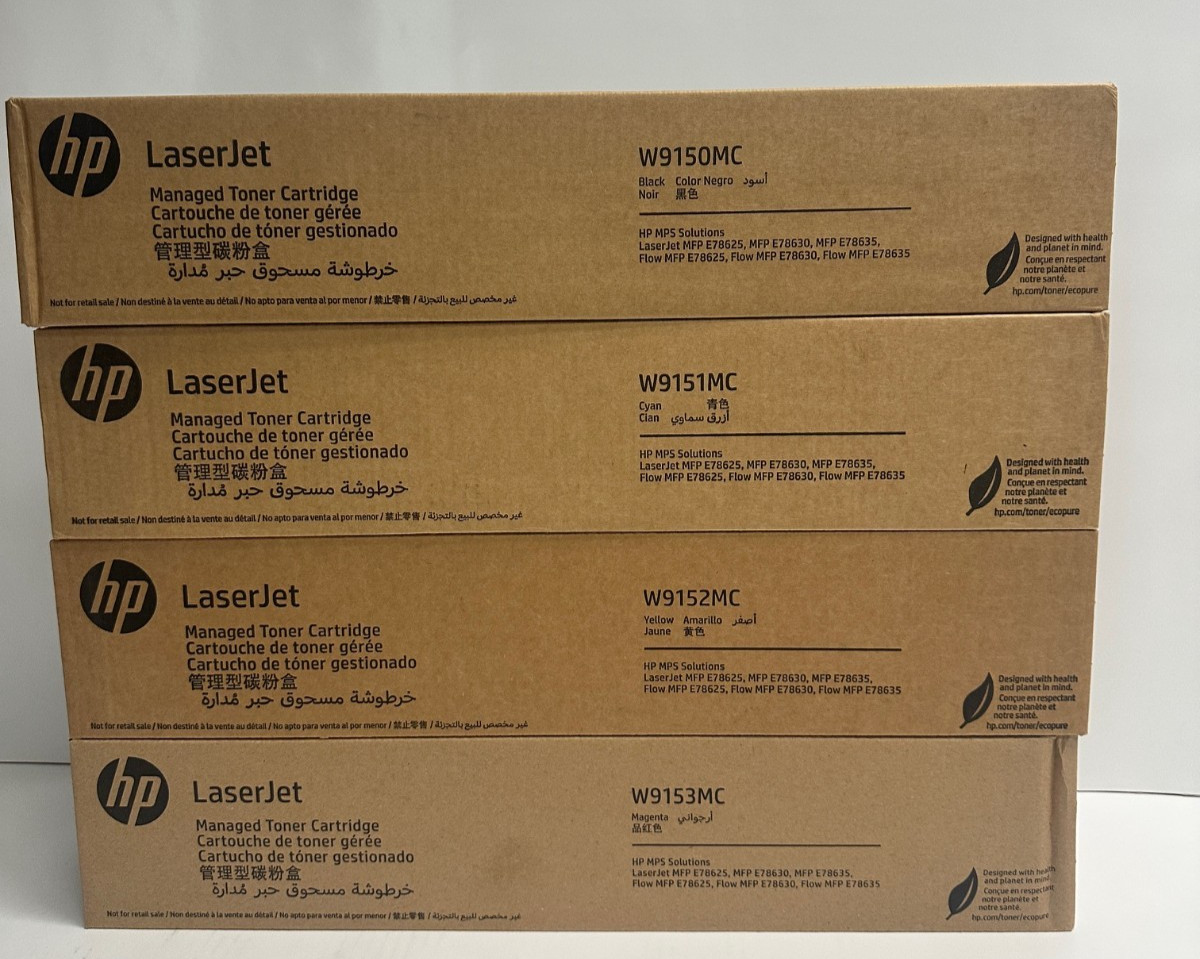 4 OEM HP LaserJet E78625, E78630 CMYK Toners W9150MC, W9151MC, W9152MC, W9153MC