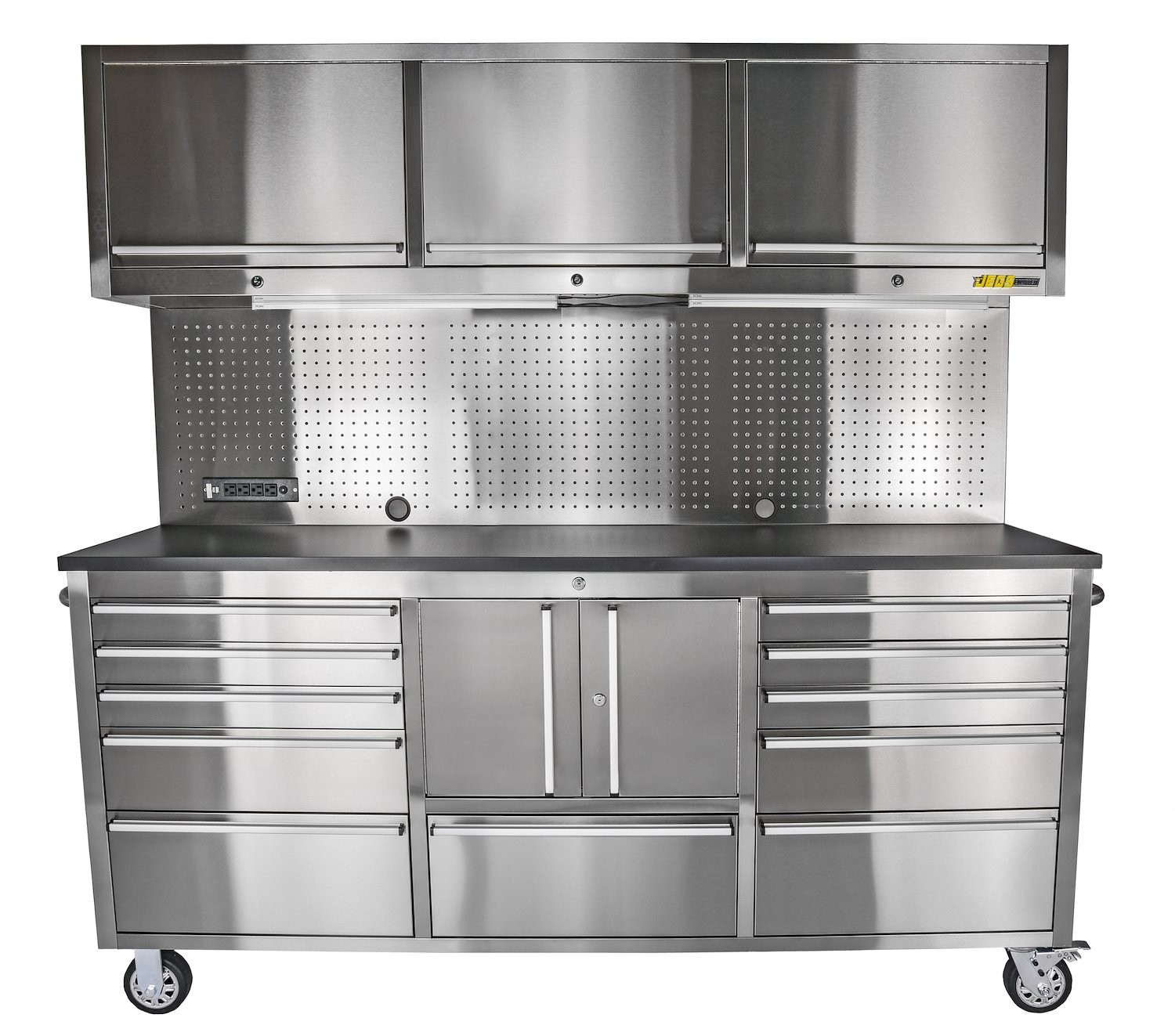 JEGS 72 in. 11-Drawer Rolling Tool Cabinet with Upper Storage [Stainless Steel]