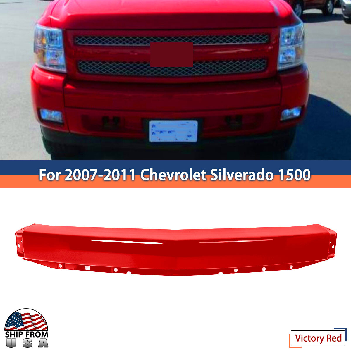 For 2007-2011 Chevrolet Silverado 1500 Victory Red Front Bumper Center Face Bar For 2007-2011 Chevrolet Silverado 1500 Victory Red Front Bumper Center Face Bar
