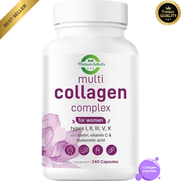 Multi Collagen Complex 240 Capsules Type I II III V X Biotin Hyaluronic Acid