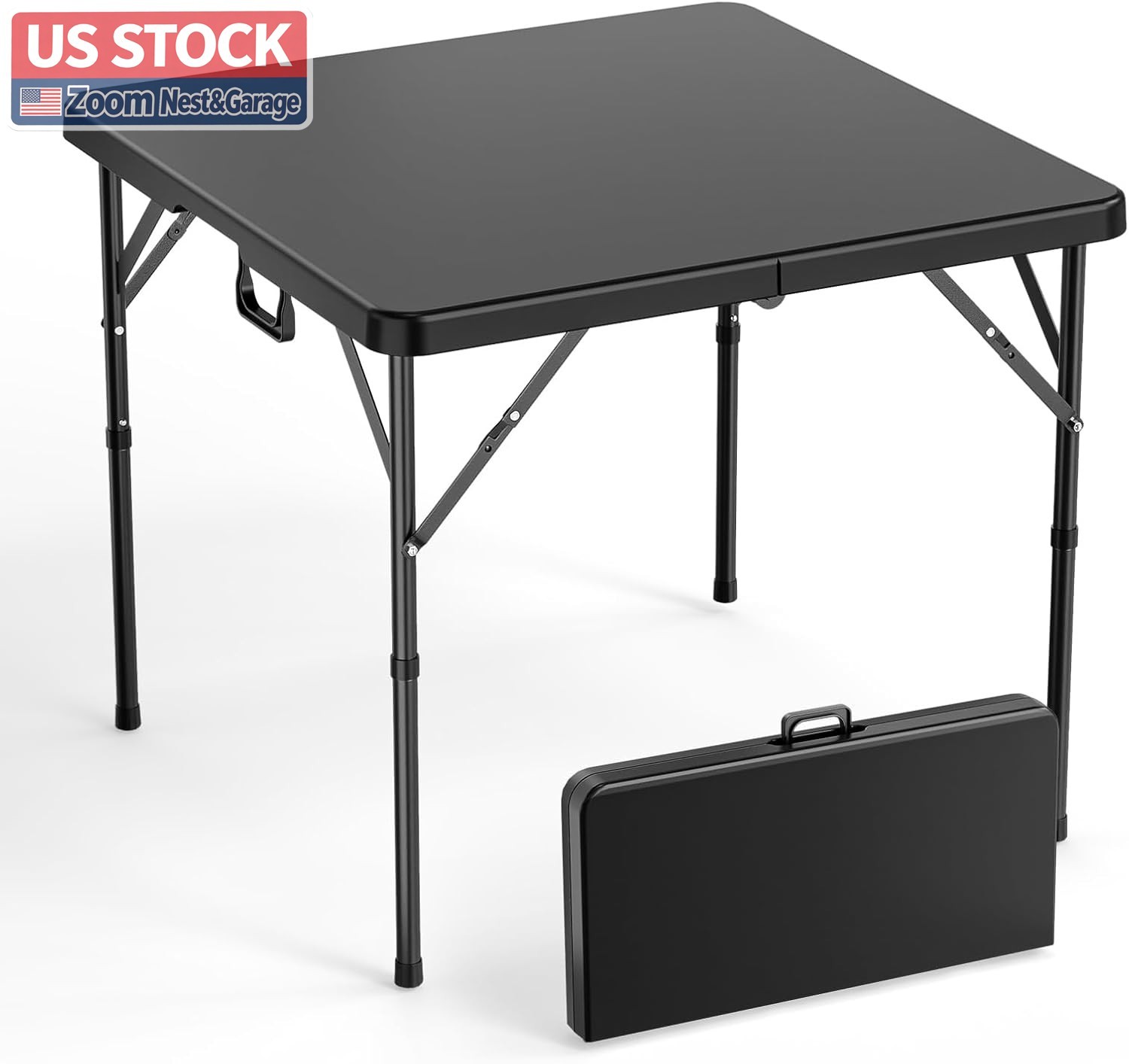 US Stock VINGLI 34in Bi Folding Table Portable Plastic Dining Black