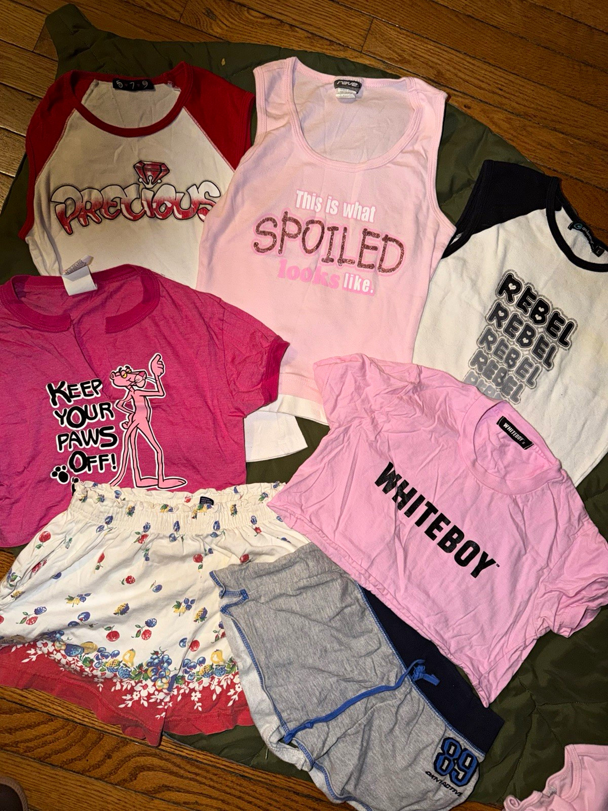 Mix Y2k Vintage small GirlGraphic Print Tops & Shorts Lot Cotton Pink White Red