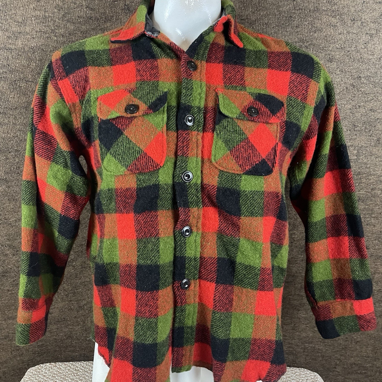 Vintage 40s 50s Chill Chaser Jacket Shirt L Wool Flannel Red Green Plaid R1 Vintage 40s 50s Chill Chaser Jacket Shirt L Wool Flannel Red Green Plaid R1