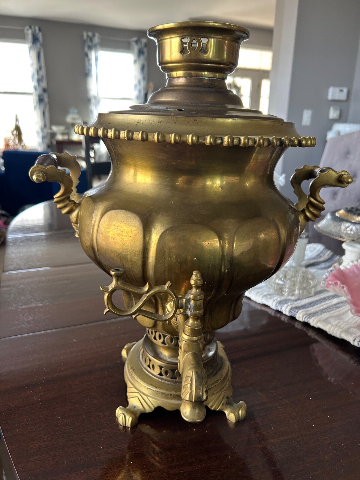 Antique Large Brass Imperial Russian Samovar Teapot Water Heater 17”Hx15.5”Wx13”