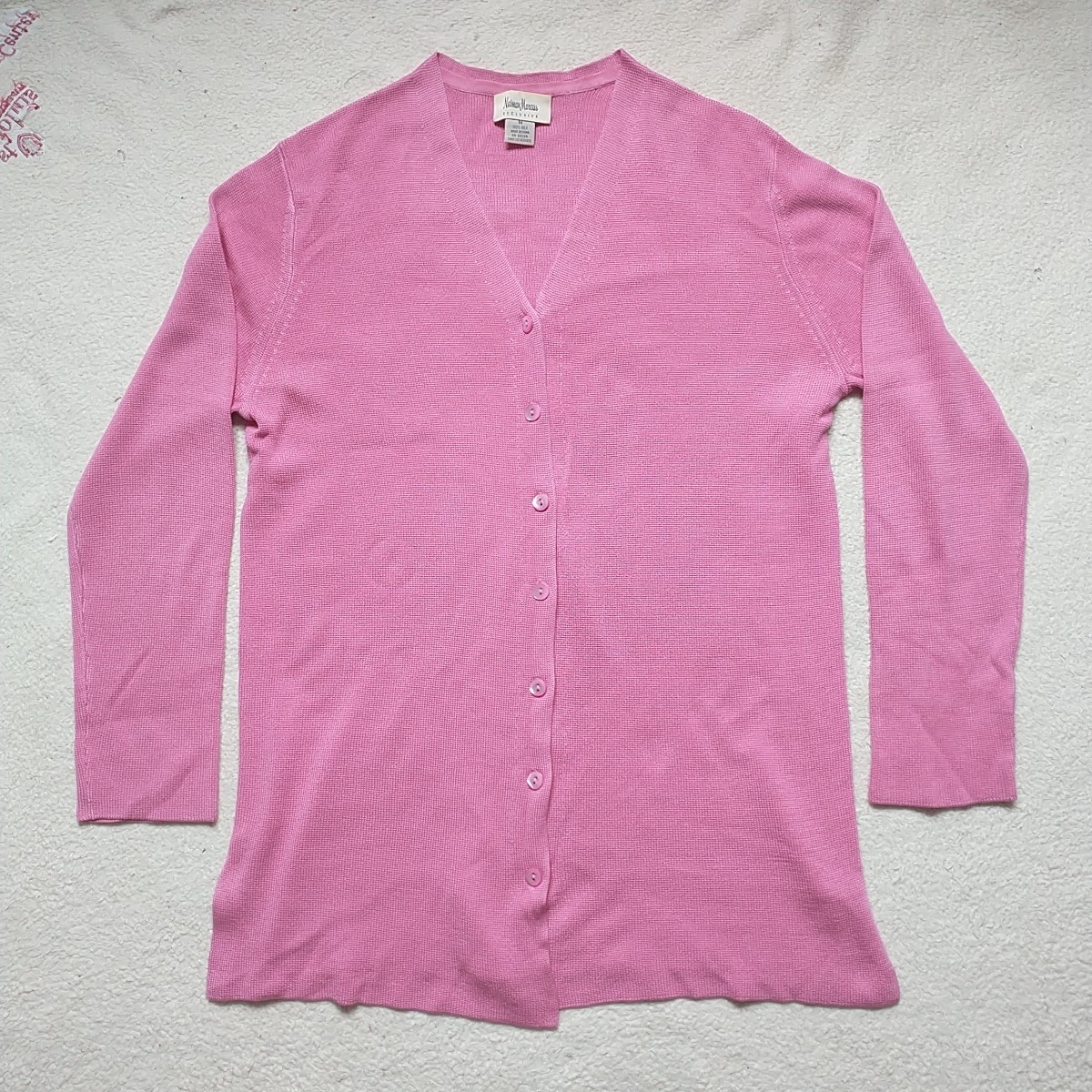 Nieman Marcus Exclusive Cardigan Sweater Tunic Womens M Pink Silk Knit Buttons