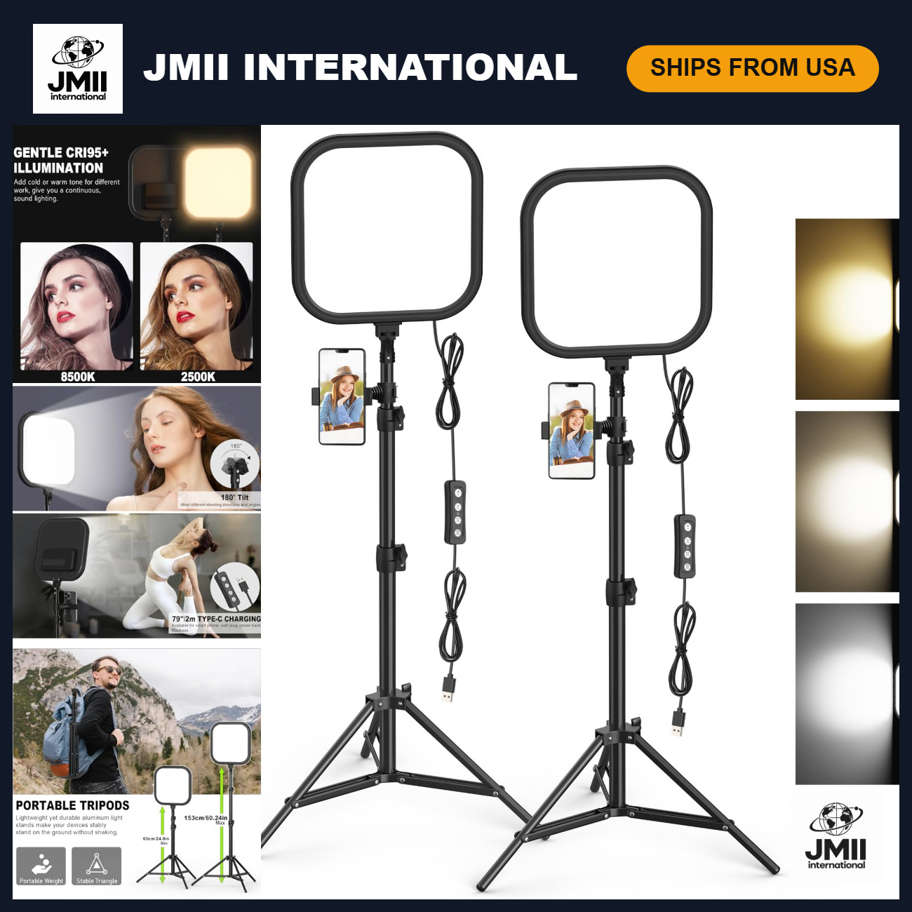 2Pack LED Video Light Kit - 15W Dimmable Studio Lights with Tripod, 2500-8500K f