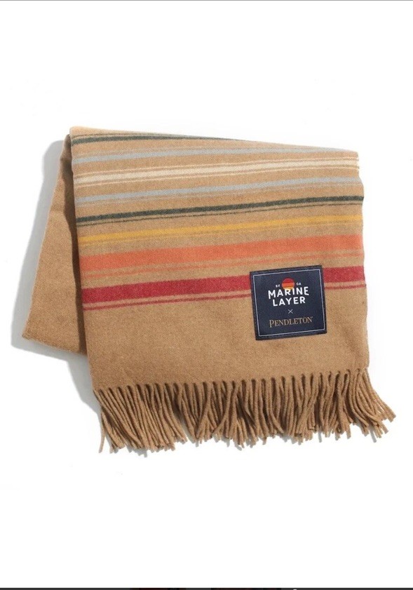 Marine Layer x Pendleton Vintage 70s Style Wool Fringe Throw Blanket, NWT