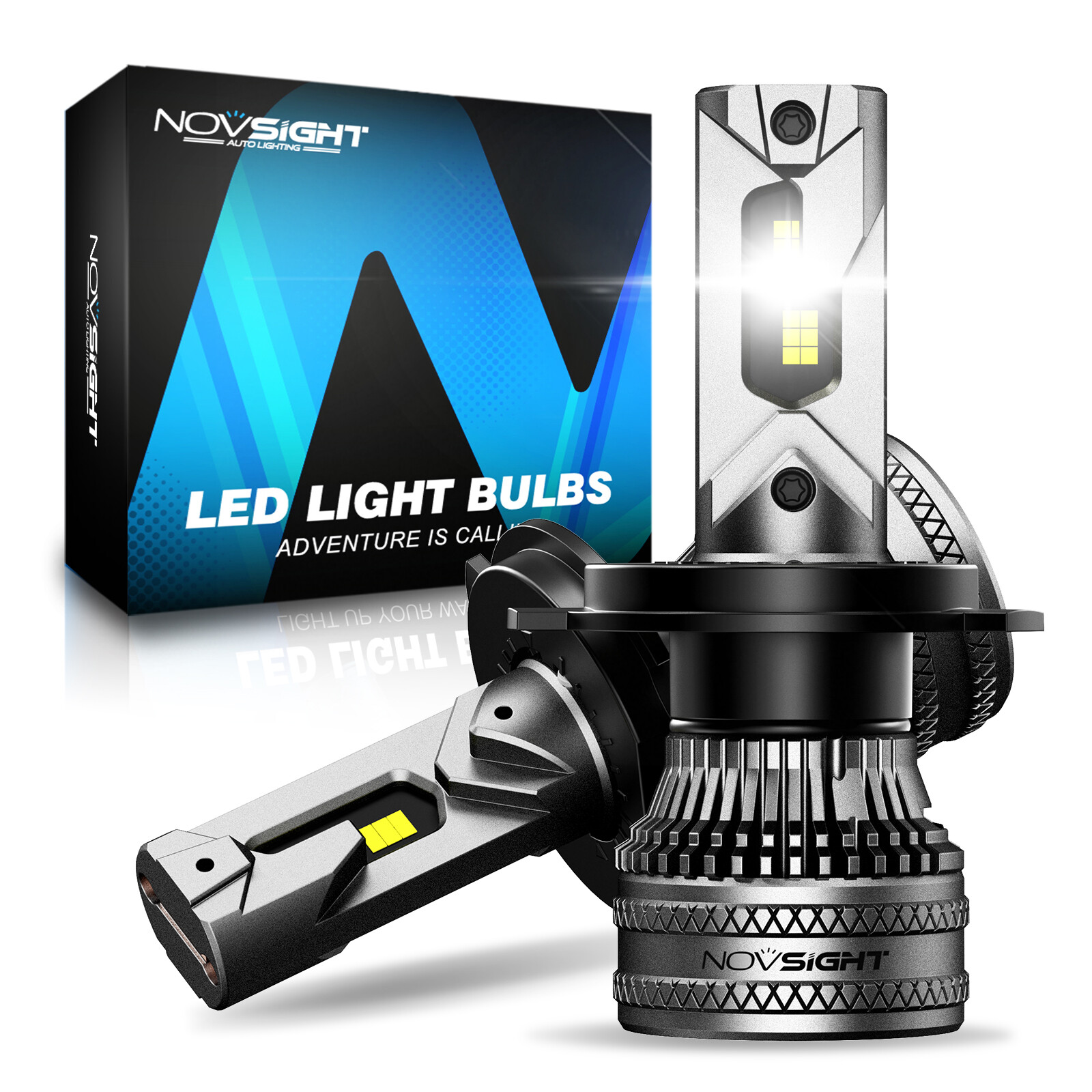 NOVSIGHT 2x H4 LED Headlight Bulbs High Low Beam 200W 40000LM Bright White 6500K