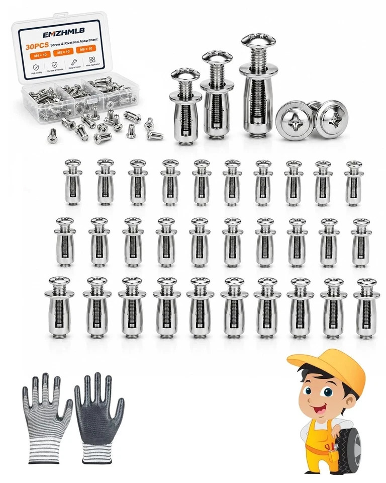 Button Rivet Locking Nuts Set Flower Nuts Bolts with Riveting Tool M4/M5/M6 Size Button Rivet Locking Nuts Set Flower Nuts Bolts with Riveting Tool M4/M5/M6 Size