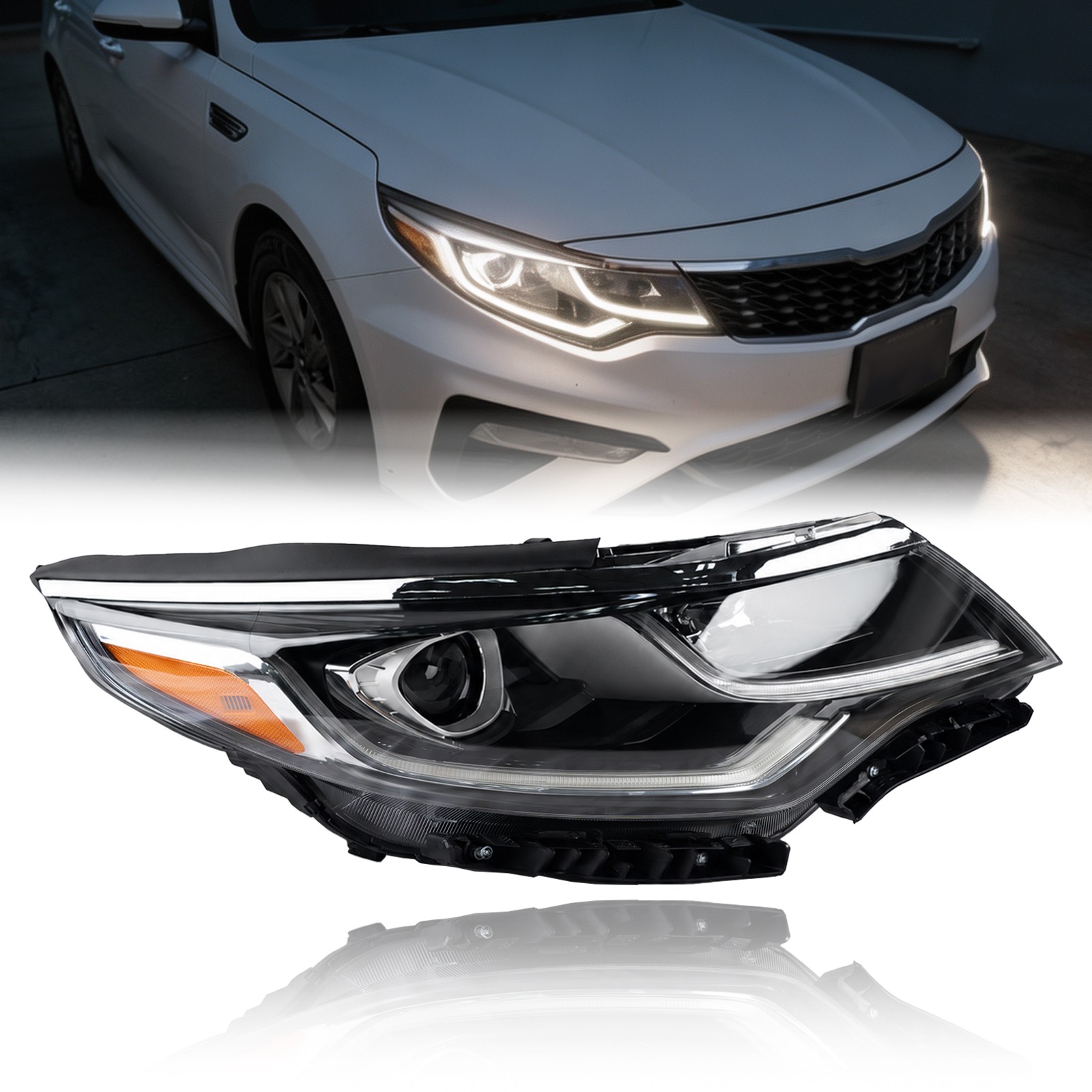 For 2019 2020 Kia Optima Halogen Headlight Passenger Side w/Bulbs & LED DRL RH For 2019 2020 Kia Optima Halogen Headlight Passenger Side w/Bulbs & LED DRL RH