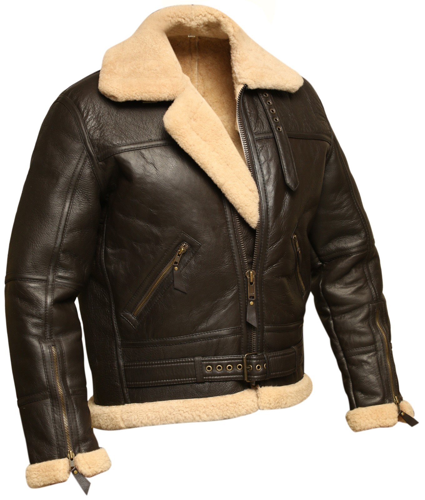 Mens B3 RAF Aviator Brown Bomber Real Shearling Sheepskin Leather Flight Jacket Mens B3 RAF Aviator Brown Bomber Real Shearling Sheepskin Leather Flight Jacket