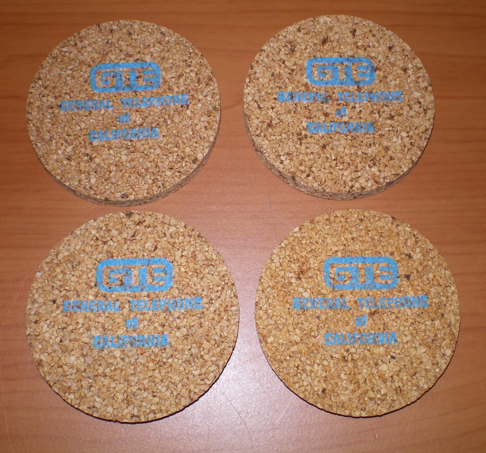4 Vintage GTE * General Telephone Electric LOGO Advertising Cork Coasters  2.5\