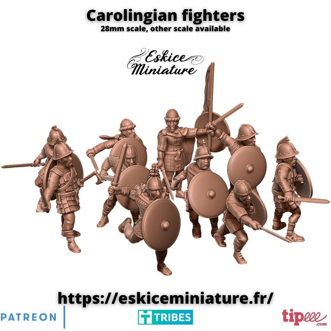 Eskice Miniature Medieval Dark Age Carolingian Infantry Fighters 10 Figures 28mm