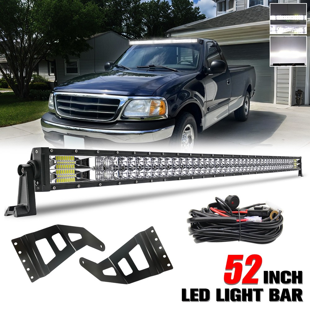 Fit 97-03 Ford F-150/F150 52\'\' Curved LED Light Bar Windshield Mount Bracket Kit
