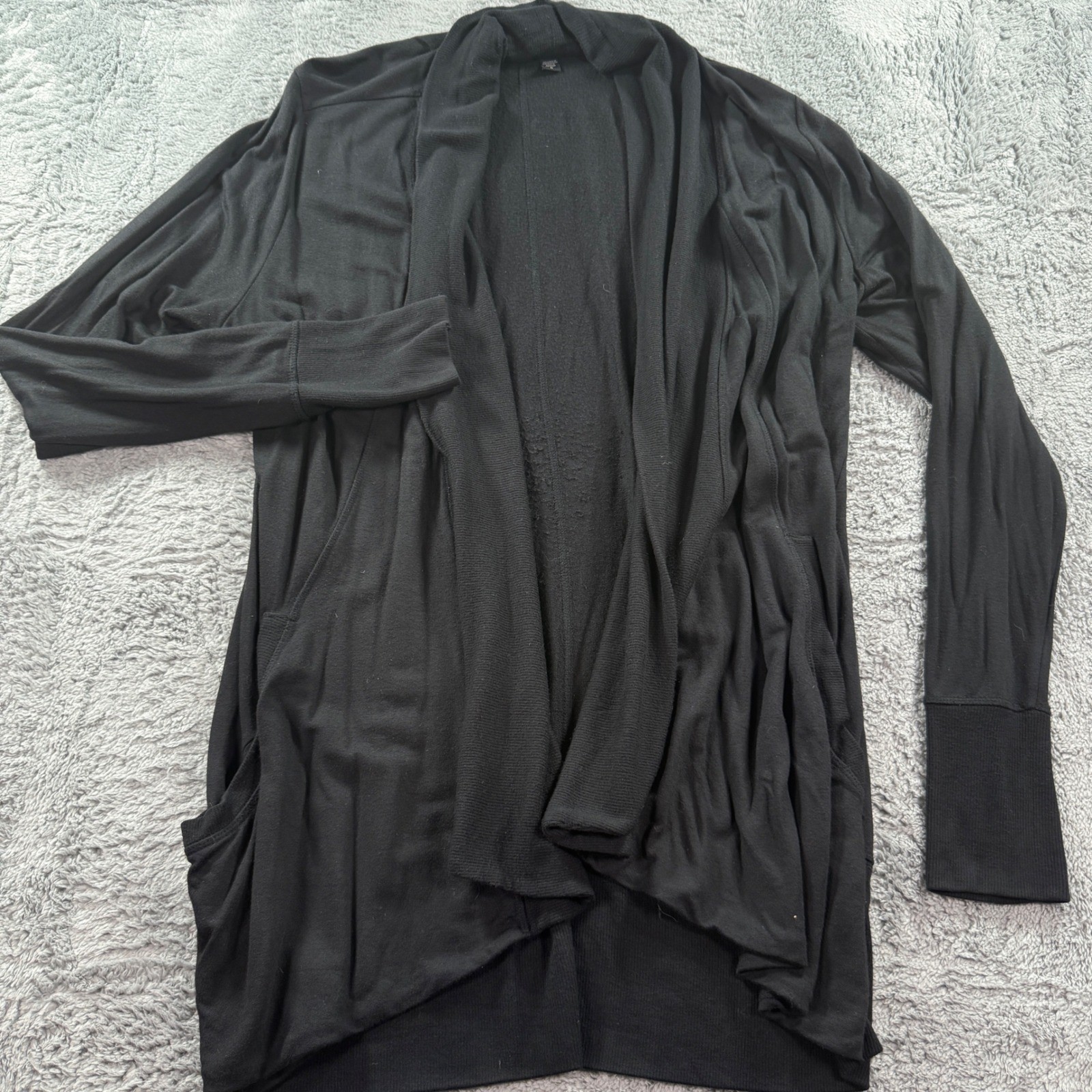 Athleta Womens Black Open Front Cardigan Modal Blend Thumbhole Pockets Large