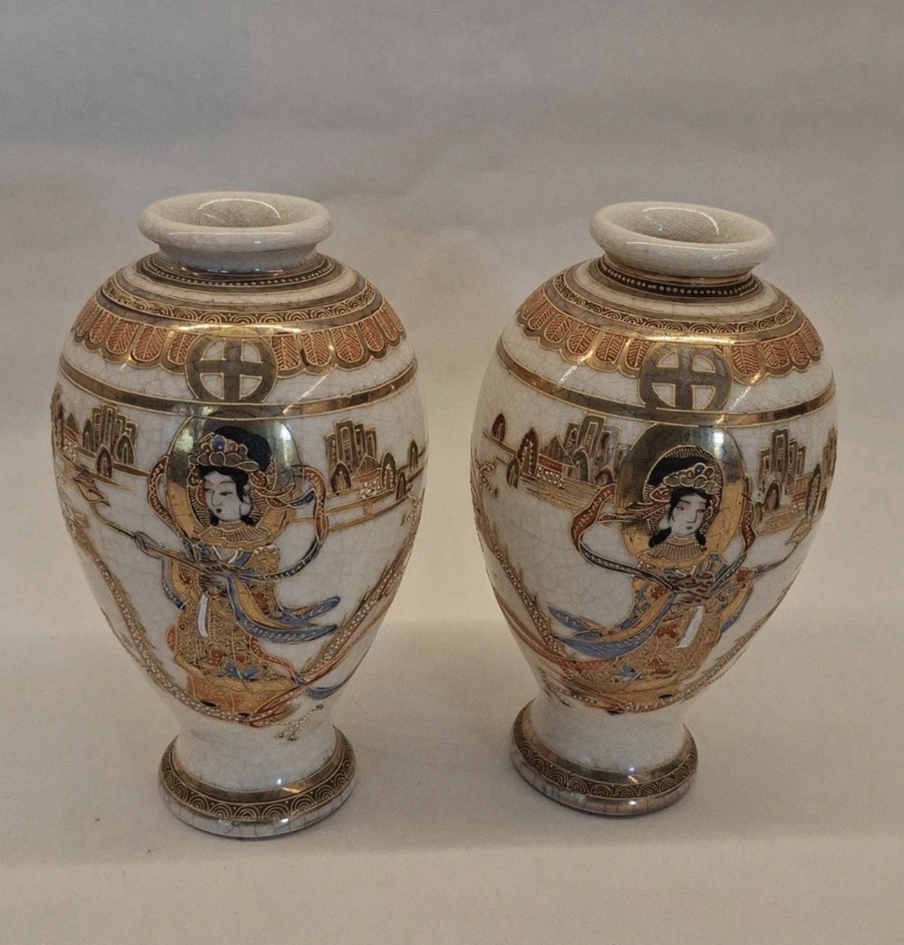 Japanese Mirrored Vases Kyoto Kusube Hand Painted Porcelain Japanese Mirrored Vases Kyoto Kusube Hand Painted Porcelain