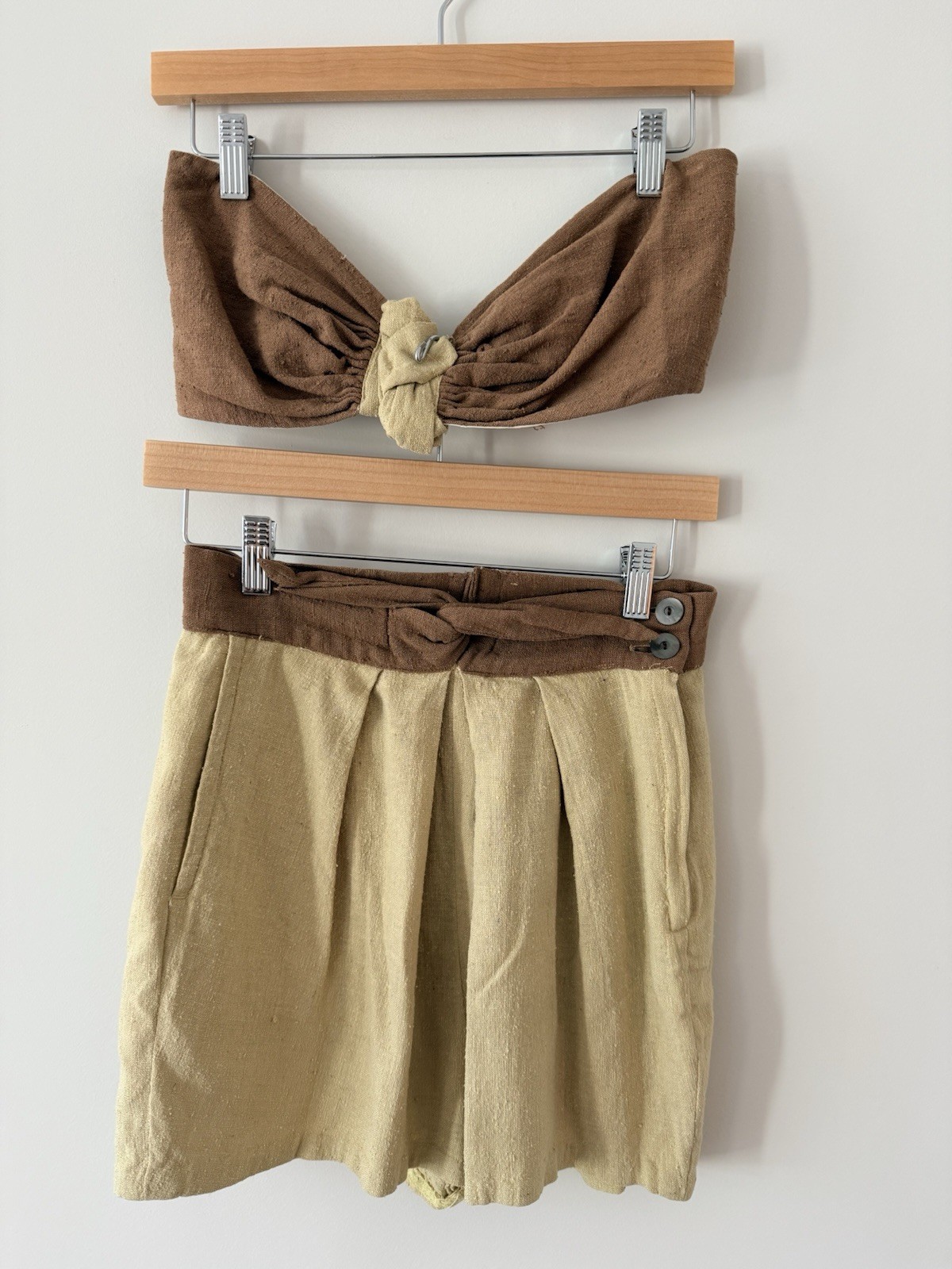 Vintage 1940s 50s Linen Play Set Bandeau Top High Waist Shorts Western Fashions