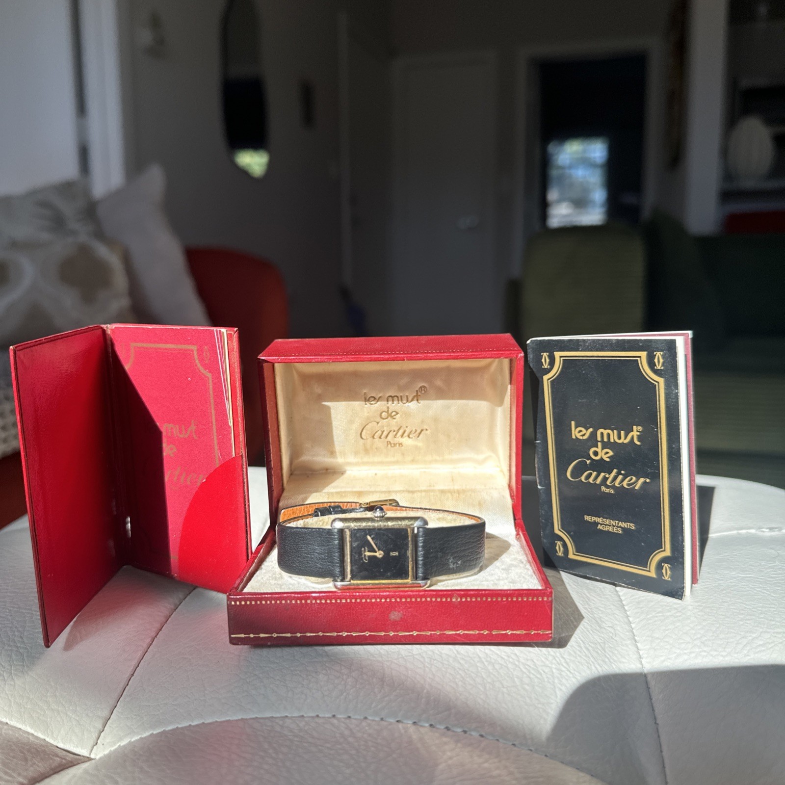 Must De Cartier Tank Vermeil Black Mechanical Watch Must De Cartier Tank Vermeil Black Mechanical Watch