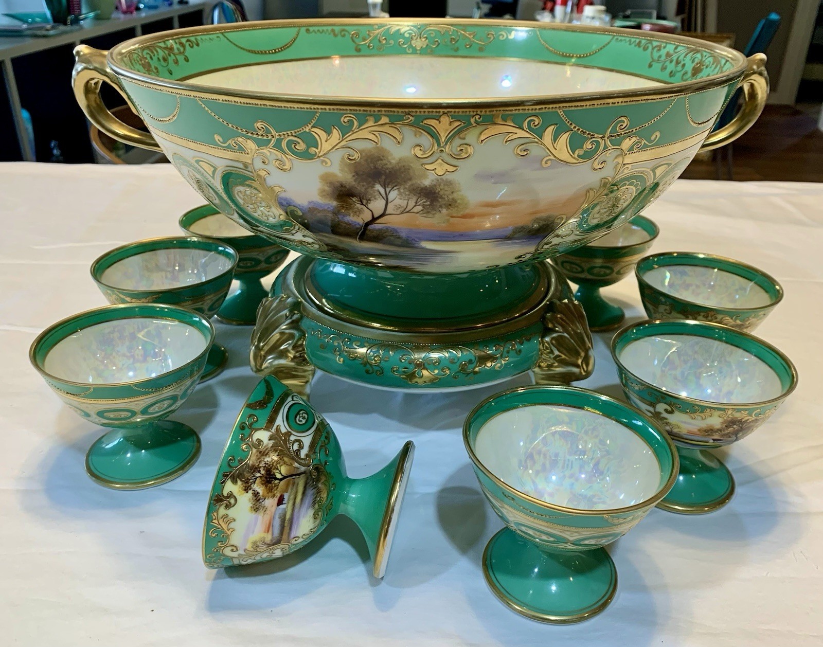 Vtg Noritake Morimura rare handpainted Fruit/Desert/Punch Bowl Setw/10 cups,mint Vtg Noritake Morimura rare handpainted Fruit/Desert/Punch Bowl Setw/10 cups,mint