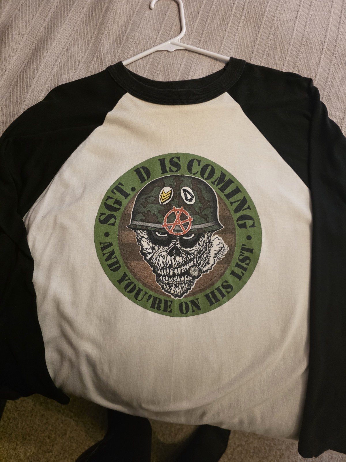 Vintage S.O.D. “Sgt. D Is Coming” 3/4 Sleeve Shirt (XL) Rare Anthrax M.O.D. SOD Vintage S.O.D. “Sgt. D Is Coming” 3/4 Sleeve Shirt (XL) Rare Anthrax M.O.D. SOD
